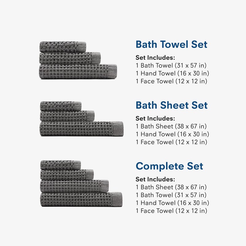ONSEN Waffle Bath Towel Set â€“ 3-Piece Lightweight Cotton Towels for Bathroom â€“ Bath, Hand and Face Towels â€“ Quick Dry, Absorbent, Soft â€“ Ideal for Guest, Travel or Home â€“ Denim Blue - Image 4